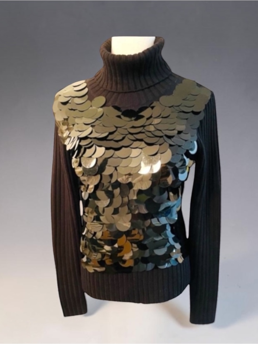 DOLCE & GABBANA Sequin Wool Turtleneck Sweater Size Large